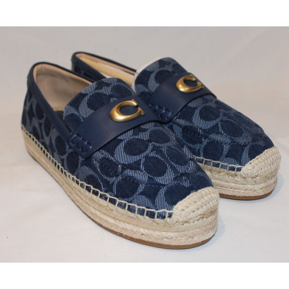COACH Camilla Denim Signature Blue‎ Espadrille Flats Women's Size 6.5 Deep Blue - Picture 3 of 6